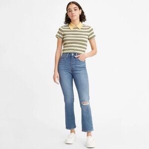 Levi's Wedgie Straight Fit Distressed Knee Jeans In Blue Fall Star Wash Sz 29